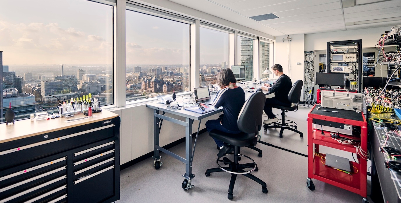 Working in the Xanadu office overlooking the Toronto skyline